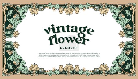 Téléchargez les illustrations : Bordure de cadre de fleur vintage avec des vibrations javanaises illustration de style art nouveau - en licence libre de droit