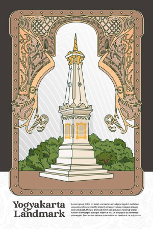 Ilustración de Tugu Yogyakarta Landmark Indonesia Ilustración con marco de lujo desin inspiración - Imagen libre de derechos