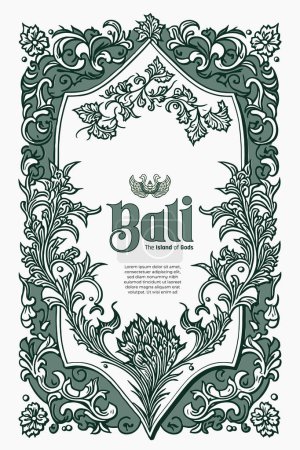 Téléchargez les illustrations : Typographie balinaise de luxe avec fleur de décoration bordure, illustration abstraite du cadre - en licence libre de droit