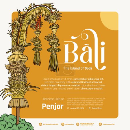 Téléchargez les illustrations : Penjor Indonésie balinaise idée de mise en page de la culture pour l'illustration de conception d'affiche - en licence libre de droit