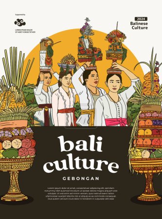 Téléchargez les illustrations : Mapeed Tradition Illustration balinaise indonésienne Idée de mise en page pour les médias sociaux ou couverture de magazine - en licence libre de droit