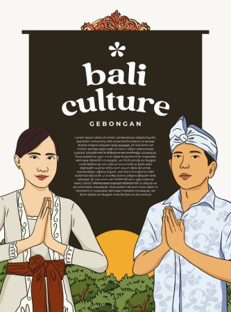 Ilustración de Idea de diseño para las redes sociales o portada de revistas con ilustración de personas balinesas - Imagen libre de derechos