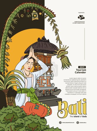 Illustration for Layout idea for social media or magazine cover with balinese people illustration - Royalty Free Image