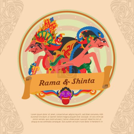 Ilustración de Ramayana sánscrito épica historia de amor idea diseño con vibras étnicas wayang rama shinta sombra títere ilustración - Imagen libre de derechos