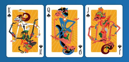 Téléchargez les illustrations : Design créatif cartes à jouer avec la culture indonésienne wayang illustration - en licence libre de droit