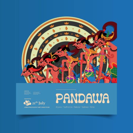 Ilustración de Pandawa wayang shadow puppetry design illustration flat design idea - Imagen libre de derechos