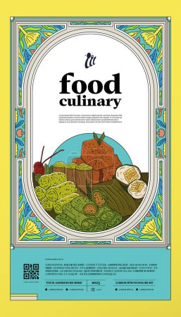 Ilustración de Plantilla de cartel colorido vintage para el festival culinario de alimentos - Imagen libre de derechos