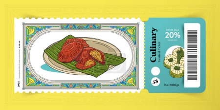 Illustration for Ticket template idea design for food culinary cuisine festival with indonesian food - Royalty Free Image