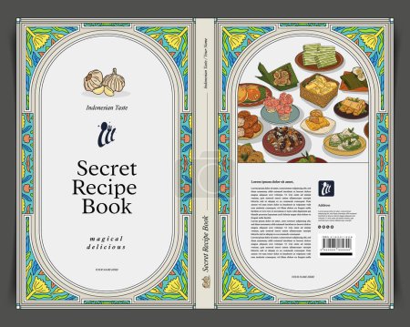 Illustration for Recipe book cover design with colorful and vintage - Royalty Free Image