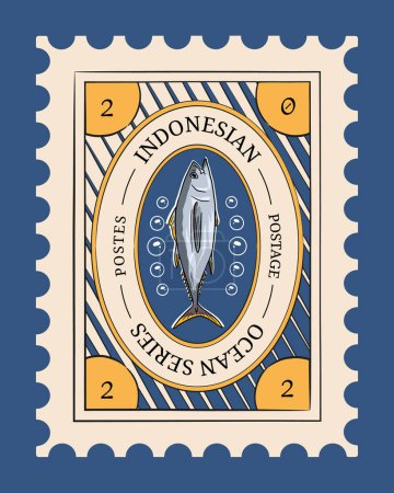Téléchargez les illustrations : Modèle d'affranchissement indonésien avec illustration marine thème océan - en licence libre de droit