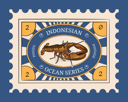 Téléchargez les illustrations : Modèle d'affranchissement indonésien avec illustration marine thème océan - en licence libre de droit