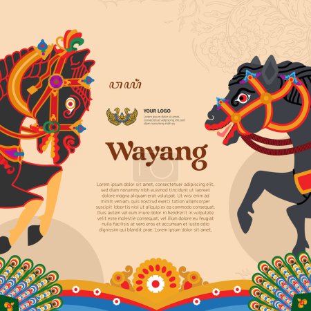 Téléchargez les illustrations : Design plat coloré avec illustration wayang pour le modèle d'affiche vintage et touristique ethnique - en licence libre de droit