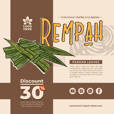 Illustration for Indonesian Herbs and Spices Pandan Leaves Hand drawn Illustration - Royalty Free Image