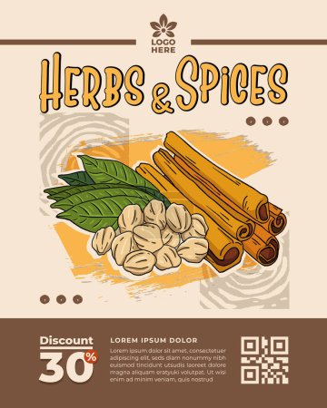 Téléchargez les illustrations : Modèle d'affiche Herb and Spices avec des vibrations ethniques pour les entreprises de boissons à base de plantes - en licence libre de droit
