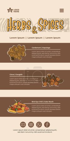 Illustration for Herb and Spices poster template with Clove Chili dan cardamom illustration - Royalty Free Image