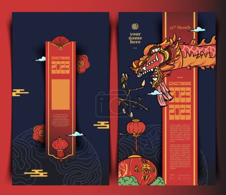 Luxury Chinese Red Envelope design layout idea for angpao hand drawn illustration