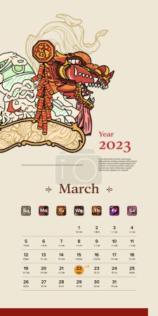 Illustration for Chinese Calendar in March Indonesian Handrawn Illustration - Royalty Free Image