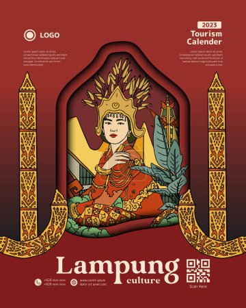 Illustration pour Modèle de magazine de livre de couverture pour calandre touristique avec illustration de culture lampung - image libre de droit