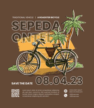 Illustration for Traditional Vehicle a Roadster bicycle layout template poster. Hand drawn bicycle illustration - Royalty Free Image