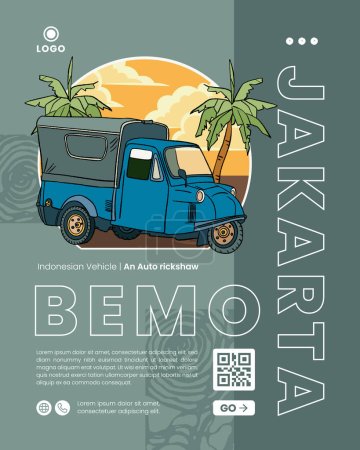 Illustration for Local Vehicle an auto rickshaw Bemo from Jakarta Indonesia hand drawn Illustration - Royalty Free Image