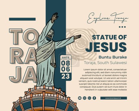 Téléchargez les illustrations : Statue de Jésus dans le village toraja appelé buntu burake indonesia culture handrawn illustration - en licence libre de droit
