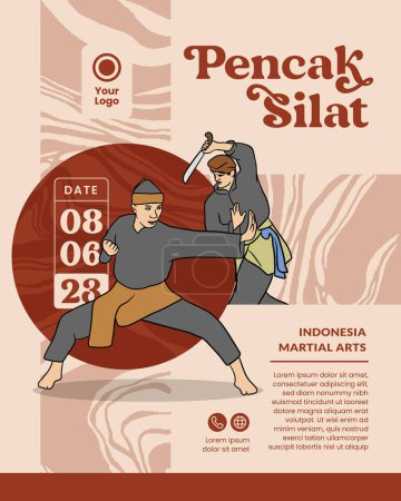 Téléchargez les illustrations : Illustration indonésienne Pencak Silat Martial Art arrière-plan pour événement touristique - en licence libre de droit