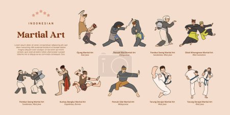 Illustration for Isolated Indonesian various Martial Art Handdrawn Illustration - Royalty Free Image