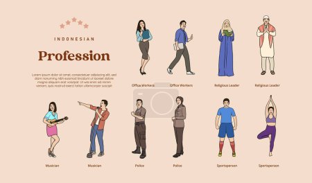 Illustration for Isolated various Indonesian Professions hand drawn illustration - Royalty Free Image