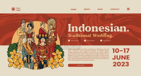 Illustration for Isolated Indonesian Traditional Wedding UI Layout Hand Drawn Ill - Royalty Free Image
