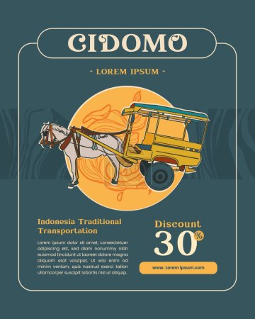 Téléchargez les illustrations : Cidomo Traditional Transportation from Lombok Illustration. Idée d'affiche pour l'événement touristique - en licence libre de droit
