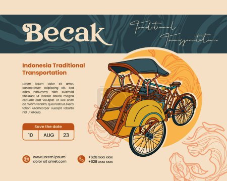 Illustration for Becak Traditional Transportation Hand drawn illustration for social media post - Royalty Free Image