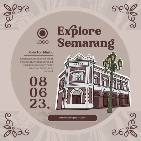 Illustration for Explore semarang with Old City illustration for social media post - Royalty Free Image