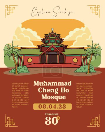 Téléchargez les illustrations : Assimilation indonésienne Chinois et musulmans, Mosquée Muhammad Cheng Ho Surabayaillustration layout design - en licence libre de droit