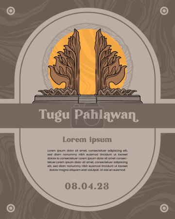 Téléchargez les illustrations : Surabya repère Tugu Pahlawan illustration dessinée à la main avec la couleur grise - en licence libre de droit