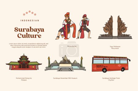 Illustration for Isolated Indonesian Surabaya culture and culture illustration - Royalty Free Image