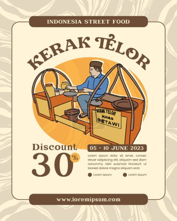 Illustration for Jakarta traditional food carts Kerak telor Egg crust for social media post - Royalty Free Image