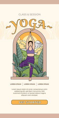 Téléchargez les illustrations : Cours de yoga et session Illustration pour les médias sociaux post - en licence libre de droit