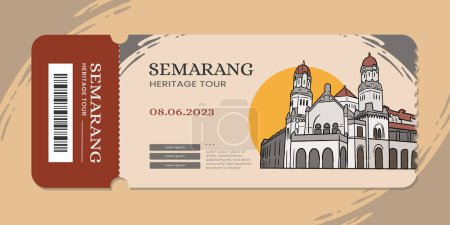 Illustration for Ticket design template with semarang heritage culture for tourism - Royalty Free Image