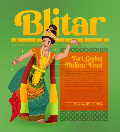 Téléchargez les photos : Social Media post template idea with Indonesia danseur illustration cellule style ombragé - en image libre de droit