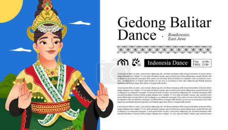 Téléchargez les illustrations : Idée de mise en page créative avec le danseur indonésien Gedong Balitar Blitar Illustration - en licence libre de droit