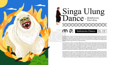Illustration for Singa Ulung Dance Bondowoso Indonesia culture cell shaded hand drawn illustration - Royalty Free Image