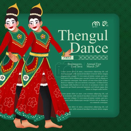 Téléchargez les illustrations : Social Media post template idea with Indonesia danseur illustration cellule style ombragé - en licence libre de droit