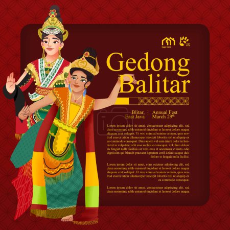 Téléchargez les illustrations : Mise en page de l'événement touristique avec la culture indonésienne illustration danseuse Java oriental - en licence libre de droit