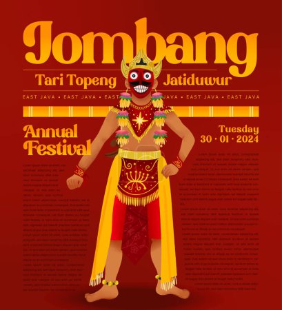 Illustration for Cell shaded Illustration of Indonesian culture Topeng Jatiduwur dance Jombang - Royalty Free Image