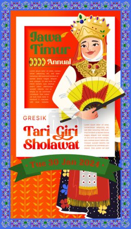 Téléchargez les illustrations : Cellule ombragée Illustration de la culture indonésienne Giri Sholawat danse Gresik East Java - en licence libre de droit