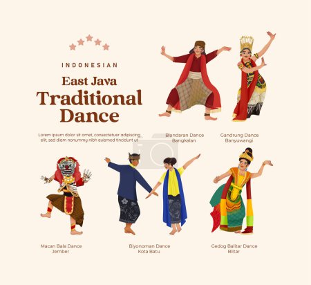 Téléchargez les illustrations : Isolé culture indonésienne Est Java Danse cellule d'illustration style ombragé - en licence libre de droit