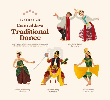 Ilustración de Cultura indonesia aislada Java Central Célula de ilustración de danza estilo sombreado - Imagen libre de derechos