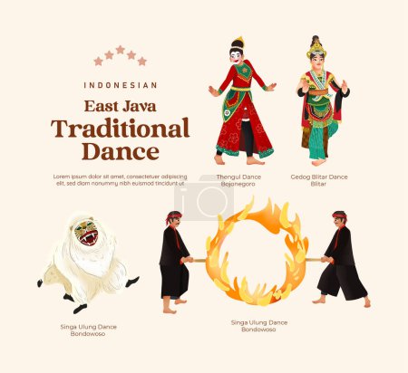 Téléchargez les illustrations : Isolé culture indonésienne Est Java Danse cellule d'illustration style ombragé - en licence libre de droit
