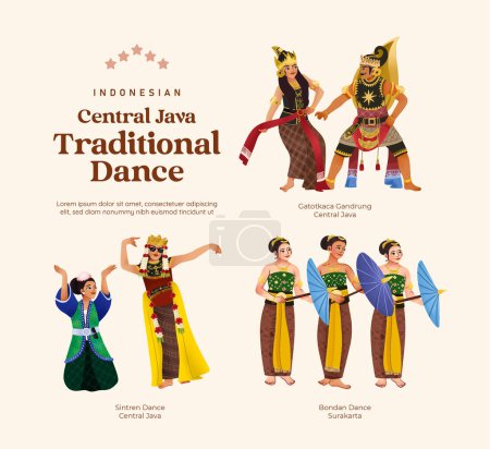 Téléchargez les illustrations : Isolé culture indonésienne Central Java Danse cellule d'illustration style ombragé - en licence libre de droit