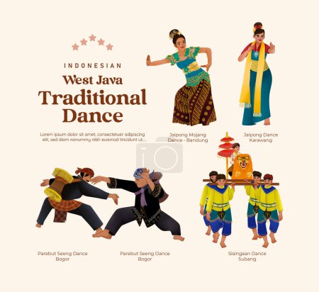 Téléchargez les illustrations : Isolé culture indonésienne West Java Danse cellule d'illustration style ombragé - en licence libre de droit